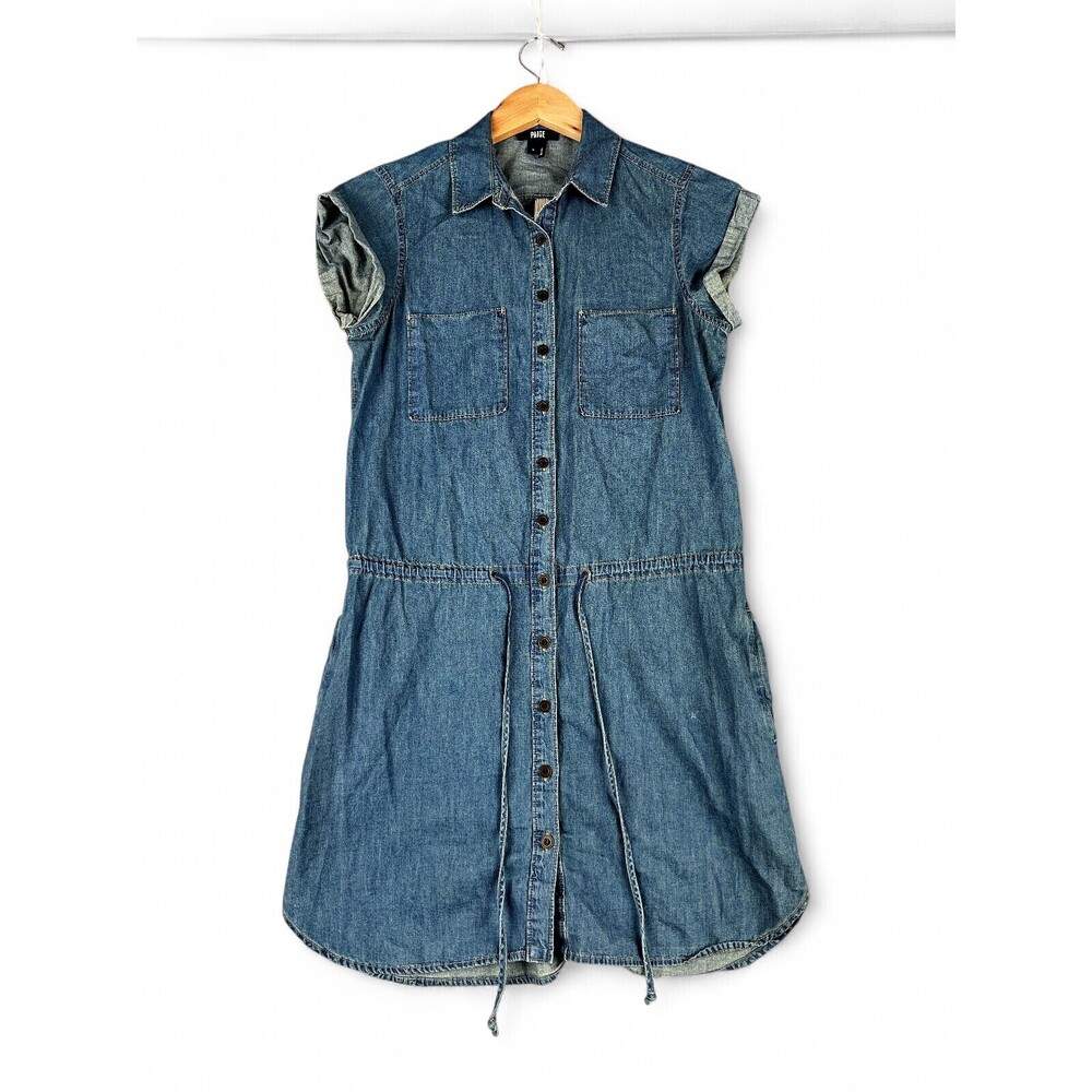 Paige Denim Shirt Dress Midi Button-Front Drawstring S
